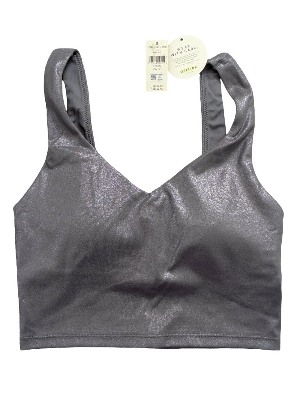 NWT OFFLINE By Aerie Real Me Low Key Longline Sports Bra in Shimmer Grey, XS